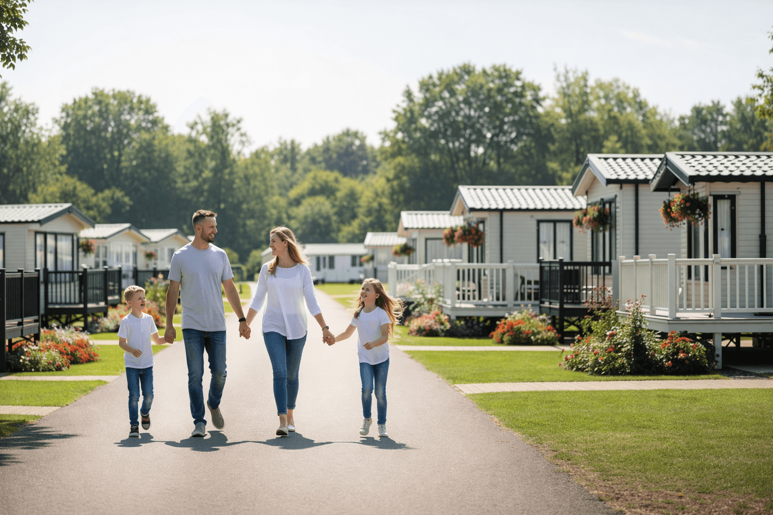 Happy family enjoying time at a caravan park